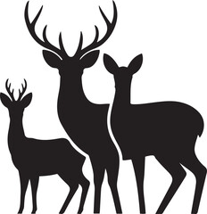 Graphic Silhouette Vector Black of wild, male, female, and roe deer . with white background