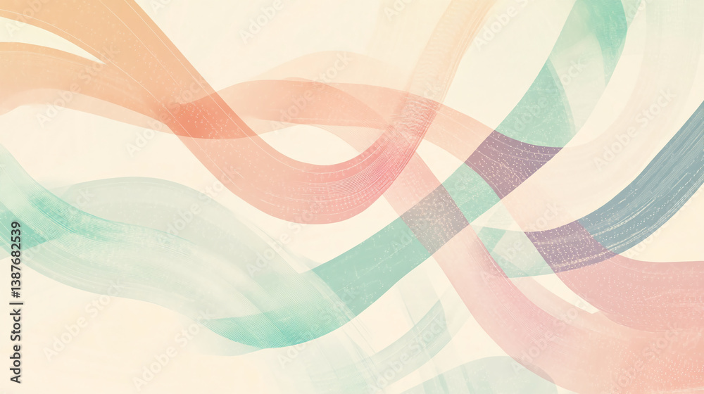 Poster abstract art featuring pastel-toned brushstrokes in flowing curves, creating a serene and elegant de