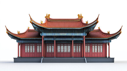 Obraz premium Traditional Chinese architecture with ornate roof and red pillars