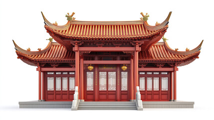 Fototapeta premium Traditional Chinese architecture with red wooden structure and ornate roof