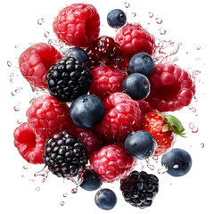 Mixed Berries with Splashing Water Isolated on Transparent Background