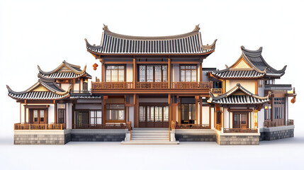 Fototapeta premium Traditional Chinese house with ornate roof design and wooden details