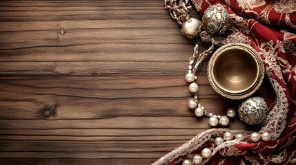 Obraz premium Elegant, ornate accessories on rustic wood