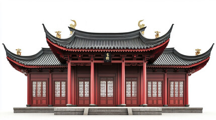 Obraz premium Traditional Chinese architecture with ornate roof and red walls