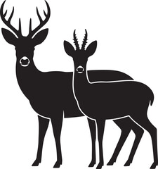 Graphic Silhouette Vector Black of wild, male, female, and roe deer . with white background
