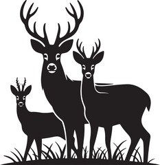 Graphic Silhouette Vector Black of wild, male, female, and roe deer . with white background © firoz