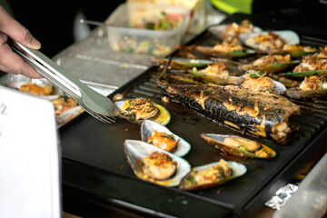 Grilled Seafood On Hot Cooking Surface
