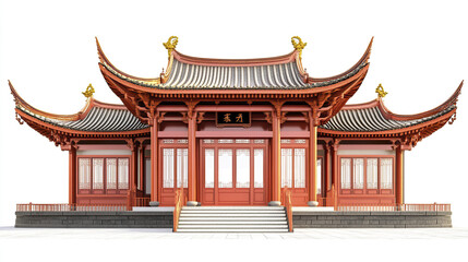 Fototapeta premium Traditional Chinese architecture with ornate roof and red pillars
