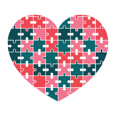 A vector illustration of a heart-shaped puzzle with the pieces arranged to form the heart. The background is white.