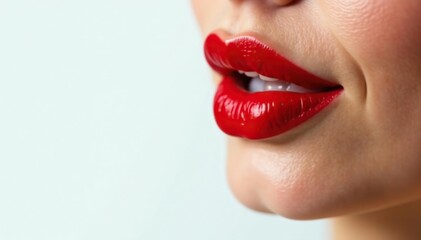 Obraz premium Close-up vibrant red lipstick, pristine white backdrop, graphic, clean, design