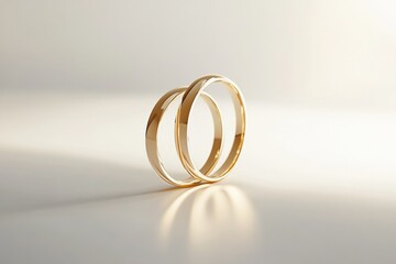 Sleek minimalistic wedding rings logo featuring romantic design on soft white background with subtle golden reflections for elegance and sophistication