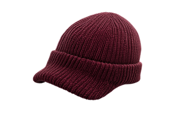 A 3D rendering of a realistic burgundy beanie hat, featuring a snug fit and subtle texture in the fabric, displayed on a plain white background