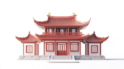 Fototapeta premium Traditional Chinese architecture with red roof and white walls