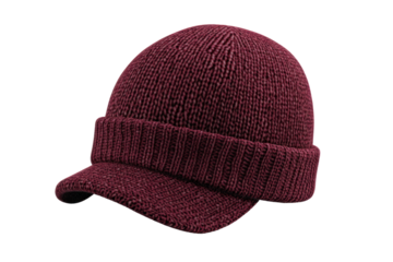 A 3D rendering of a realistic burgundy beanie hat, featuring a snug fit and subtle texture in the fabric, displayed on a plain white background