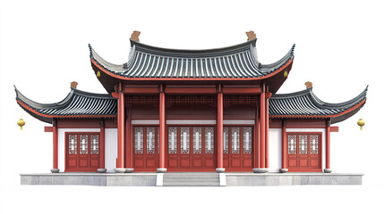 Obraz premium Traditional Chinese architecture with curved roofs and red pillars