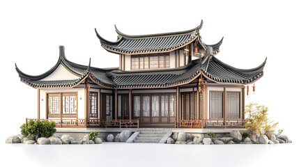 Obraz premium Traditional Chinese house with elegant curved roofs and intricate details