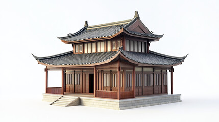 Obraz premium Traditional Chinese house with curved roof and wooden structure