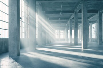 Obraz premium Concrete Structure with Light Beams Through Windows of an Empty Industrial Interior 85