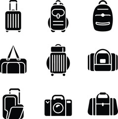 Travel Bag Silhouette Set | Suitcase, Luggage and Backpack Icons