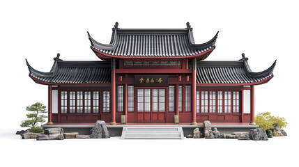 Fototapeta premium Traditional Chinese architecture with red walls and curved roofs