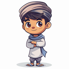 Obraz premium Arabic Muslim Boy Cartoon Mascot Character. Vector Illustration