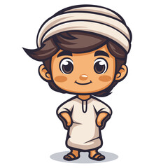 Fototapeta premium Arabic Muslim Boy Cartoon Mascot Character. Vector Illustration