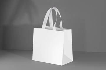 White deluxe glossy paper bag with fabric handles