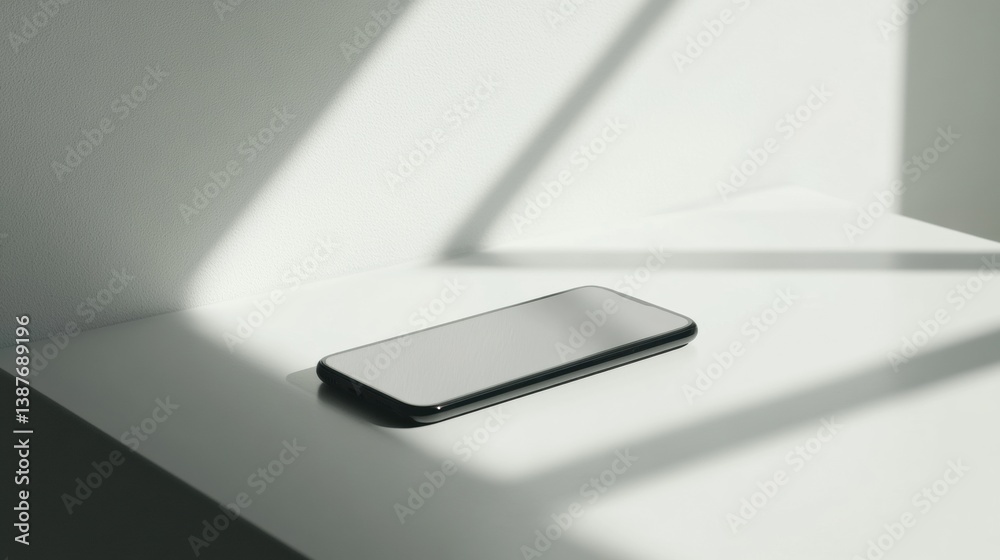 Leinwandbilder sleek modern smartphone resting on a white surface with soft lighting and minimalist design elements