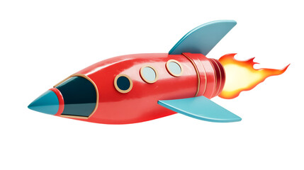 Fototapeta premium Red Rocket Ship Soaring Through Space Exciting Adventure Thrilling Journey