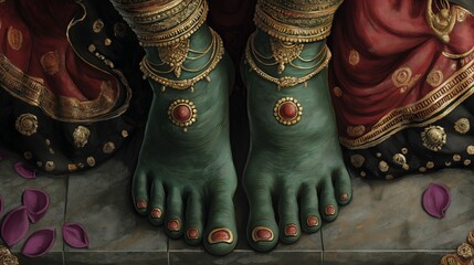  Feet of Indian divine figure in ceremonial jewelry and traditional dress