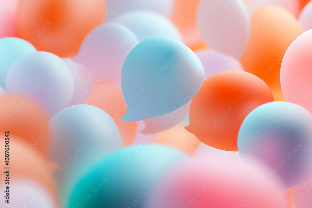 Poster soft pastel-colored spheres blur, creating an abstract background. the shapes suggest lightness and 