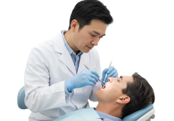 A male doctor doing treatment of a male`s teeth, Peoples after having braces on their teeths