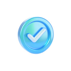 3D Blue Check Mark Badge Icon Isolated on White Background
