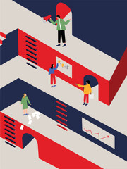 Isometric team working together 