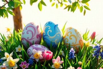 Three intricately handpainted Easter eggs