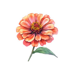 Zinnia watercolor illustration with delicate petals and details.