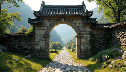 Ancient Stone Archway in a Serene Landscape