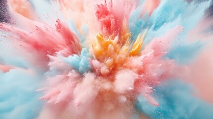 A dazzling burst of colorful powder creates an artistic scene, emphasizing the dynamic interplay of colors and the beauty of abstract expression.