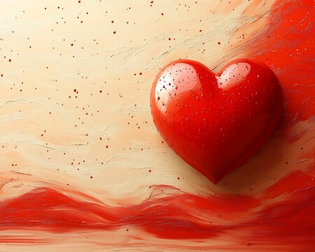 Red heart on cream background