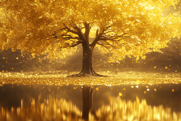 Gold tree, Stacking gold coins and money bag of tree with growing put on the wood on the morning sunlight, Saving money and loan for business investment concept.	