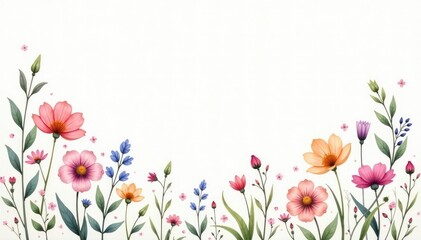 Fototapeta premium Delicate watercolor wildflowers, soft pastel hues, scattered arrangement , delicate, romantic, aesthetic