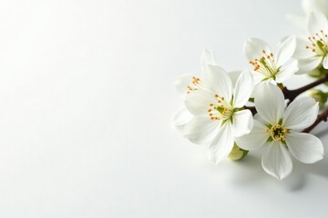 Fototapeta premium Delicate white blossoms against pure white backdrop, serene, elegant