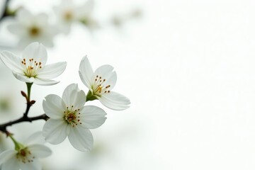 Delicate white blossoms against pure white background, flora, photography, purity