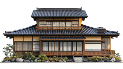 Fototapeta premium Traditional Japanese house with wooden architecture and serene garden