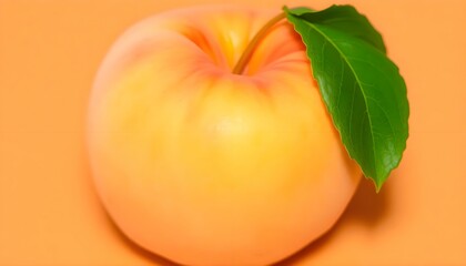 peach with a green leaf on top of it