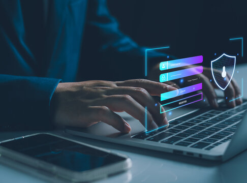 Cyber security network, Data protection concept, Businessman with digital padlock on internet technology networking with cloud computing and data management, cybersecurity