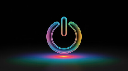 Illuminated Power Symbol: A vibrant, glowing power symbol in a spectrum of colors on a deep backdrop, embodying energy, connection, and a modern technological aesthetic.
