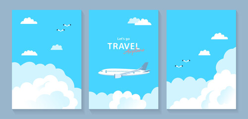 空を飛ぶ旅客機のイラスト素材_1 © cocirael