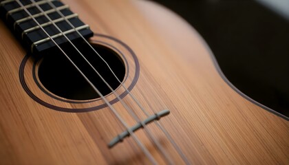 Obraz premium close up of a wooden guitar with strings