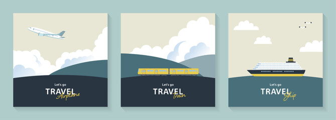 飛行機と電車と船のイラストセット_2 © cocirael